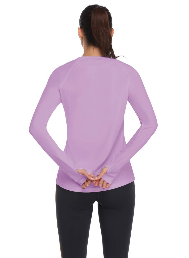 HISKYWIN Women's UPF 50+ Sun Protection Long Sleeve Shirts Outdoor Hiking Fishing Tops HF103- Light Purple-L - Image 2